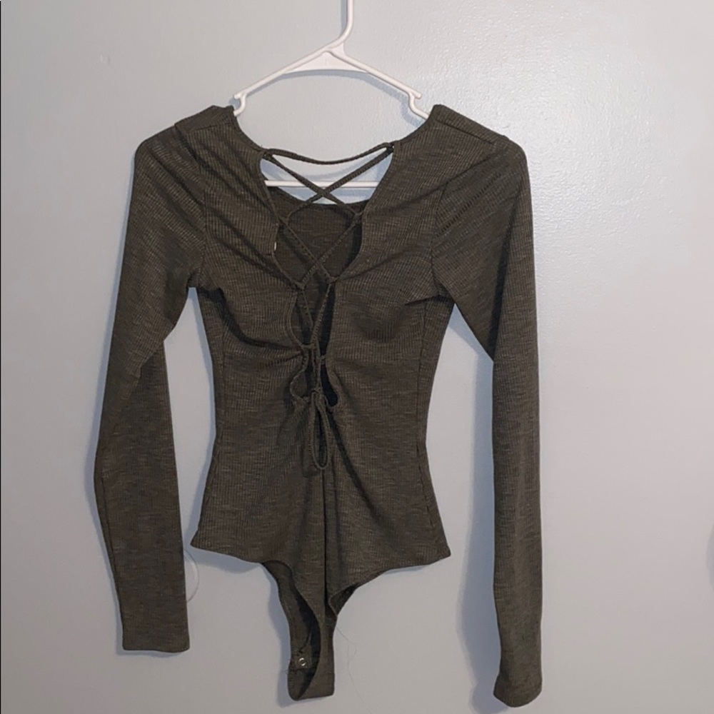 Olive green crisscross tie back body suit